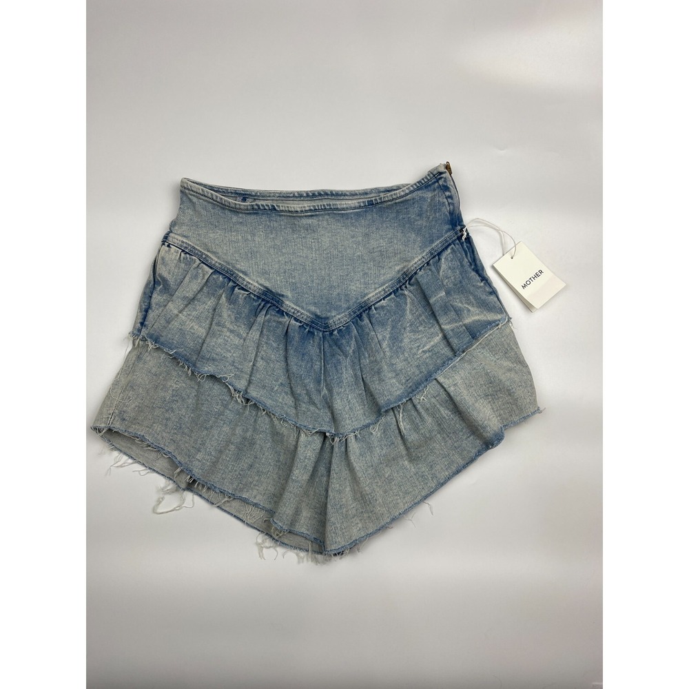 Mother The Ruffle Mini Raw‎ Edge Skirt Women's Size 29 Denim Action Shot NWT